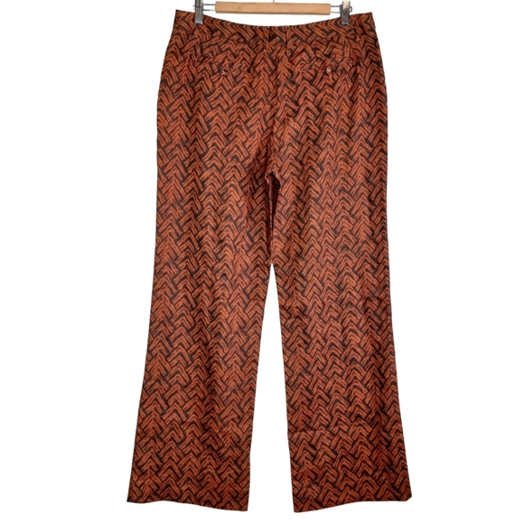 NWOT Garnet Hill Boho 100% Linen Sz 10 Chevron Print Cinnamon Woodblock Trousers - Picture 3 of 15